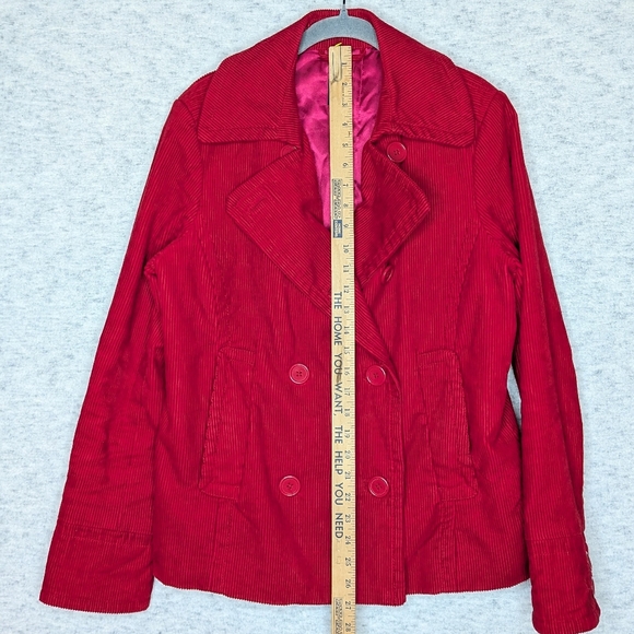 Women’s Vibrant Red Corduroy Double Breasted Jacket Sz L Insulated Lining Coat - Picture 5 of 16